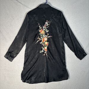 RD + Koko Button Up Brushed Tunic Top Size M Black Dark Floral Whimsigoth Grunge